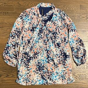 Design Lab Lord & Taylor Floral Tie Neck Long Sleeve Dress Size Medium